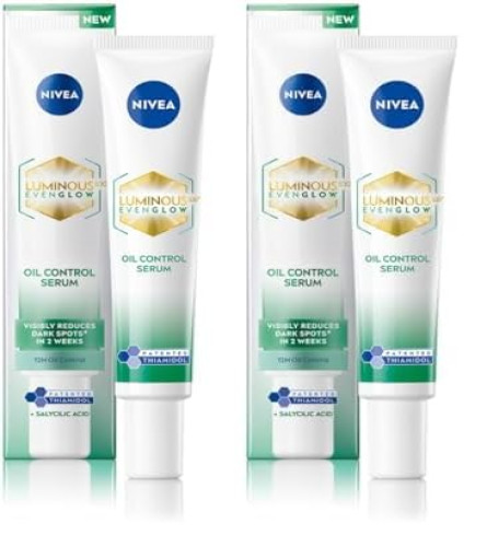 NIVEA Luminous Even Glow Oil Control and Brightening Face Serum 40 ml (Pack of 2)