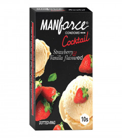 Manforce Cocktail Condoms with Dotted-Rings,Strawberry & Vanilla Flavoured- 10 Pieces (Pack of 6)