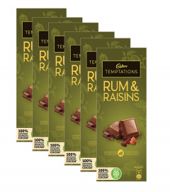 Cadbury Temptation Rum and Raisin Milk Chocolate, 72gm (Pack of 6) Free Shipping World