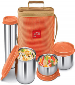 MILTON Delicious Combo Stainless Steel Insulated Tiffing, Set of 4, (3 Containr)