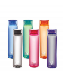 Cello H2O Plastic Unbreakable Bottle 1 L, Set of 6, Color May Vary, Multicolour (Fs)