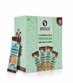 Bevzilla Instant Coffee Powder - 48 Sachets (Colombian Gold)| Hot & Cold Coffee