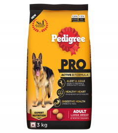 Pedigree PRO Adult Dry Dog Food for Large Breed Active Dog, 3kg Pack (Free Shipping Worldwide)