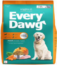 WIGGLES EveryDawg Dog Food Dry Adult, Chicken Rice & Vegetables, 1kg - Complete Nutrition, Free ship