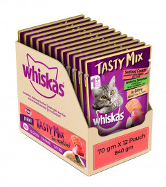 Whiskas Tasty Mix Adult (1+ Years) Wet Cat Food with Real Fish, 12 x 70g (Free Shipping Worldwide)