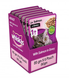 Whiskas Adult (+1 year) Wet Cat Food Food, Salmon in Gravy,(6 x 85g) Free shipping worldwide