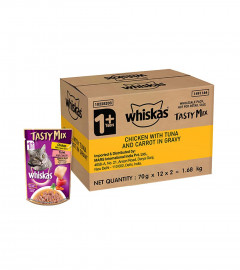 Whiskas Tasty Mix Adult Wet Cat Food  Real Fish, Chicken With Tuna And Carrot in Gravy, 24 x 70g