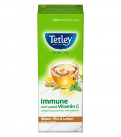 Tetley Ginger, Mint & Lemon Flavored Green Tea Immune with Added Vitamin C 100 Tea Bags, Free ship