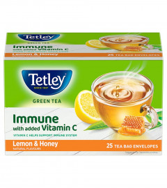 Tetley Lemon & Honey Flavored Green Tea Immune with Added Vitamin C  25 Tea Bags X 2 PACK  Free ship
