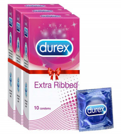 Durex Extra Ribbed Condoms for Men - 10 Count (Pack of 3) |Dotted Condoms (Free Shipping Worldwide)