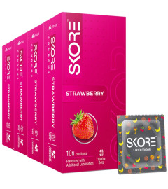 Skore Strawberry Dotted Condoms 10 pcs (Pack of 4)