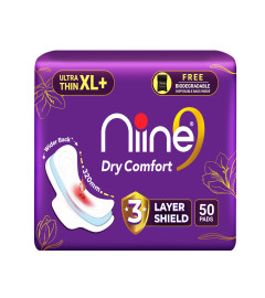 NIINE Dry Comfort Ultra Thin XL+ Sanitary Napkins for Heavy Flow  50 Pads (Fs)