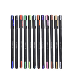 12 Pcs Set Pentonic Multicolor Gel Pen With Hard Box Case - Black Body | free ship