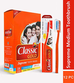 Supreme Classic Gold Medium Manual Toothbrush For Adults (Pack Of 12) Fs