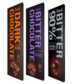 Amul Dark Chocolate: Assorted Pack of 55%,75% and 90% , 150 GM EACH  (Free Shipping Worldwide)