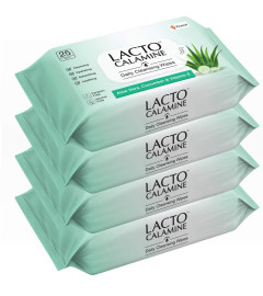 Lacto Calamine Daily Cleansing Face Wipes with Aloe Vera (Pack of 4)100 Count