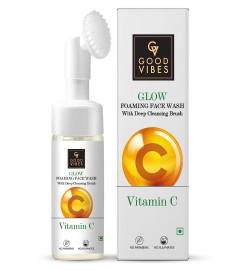 Good Vibes Vitamin C Glow Foaming Face Wash With Deep Cleansing Brush, 150 ml | pack of 2