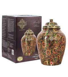 Indian Art Villa Printed Design Copper Water Dispenser Pot Matka 6 LTR, Bottle Green