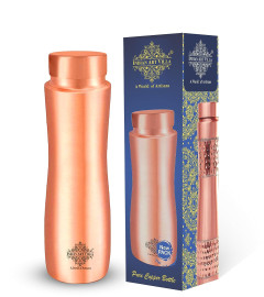 INDIAN ART VILLA Pure Copper Water Bottle With Lacquer Coating & Curved Design 1000 ml (Fs)