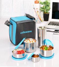 Cello Steelox Stainless Steel Lunch Box Combo 5-Piece, Blue