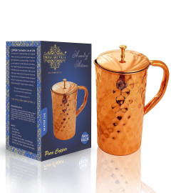 Indian Art Villa Diamond Design Copper Jug Pitcher 1000 ml (Fs)