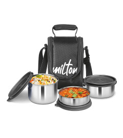 Milton 3 Stainless Steel Lunch Box, Set of 3, 200 ml, 320 ml, 500 ml, Black