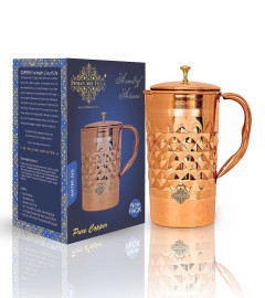 Indian Art Villa Dinamond Hammered Design Copper Jug Pitcher 1000 ml (Fs)