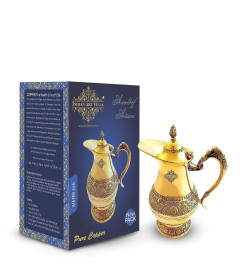 Indian Art Villa Designer Brass Embossed Jug Pitcher with Lid, Drinkware & Tableware - Gold 1000 ml