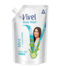 Vivel Body Wash, Mint & Cucumber Shower Creme , Liquid Refill Pouch, 400 ml Free shipping worldwide