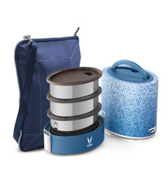 VAYA TYFFYN Stainless Steel Polished Lunch Box with Bagmat, 1 Litre, Dew