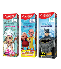 Colgate Kids Oral Care Variety Pack (for 6+ Years) Motu-Patlu, Batman & Barbie Toothpastes, 80g each