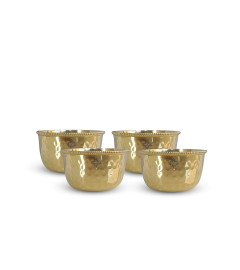 INDIAN ART VILLA Pure Brass Hammered Beeded Design Flat Bottom Bowl 150 ml Set of 4