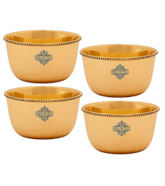 INDIAN ART VILLA Pure Brass Plain Beeded Design Flat Bottom Bowl 180 ml Set of 4