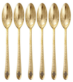 Indian Art Villa Brass Hammered Spoon, Serveware Tableware, Length 7" Inch, 6 Pieces, Gold