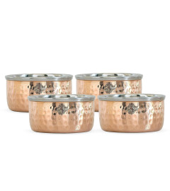 INDIAN ART VILLA Hammered Steel Copper Bowls - 145 ML Each (Set of 4)
