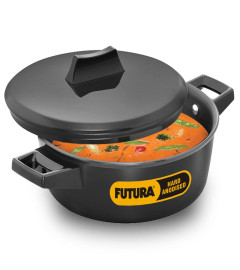 Hawkins Futura 2 Litre Cook Serve Bowl, Hard Anodised Saucepan and Lid, Sauce Pan for Cooking, Black Bowl (Pack Of 1) Fs