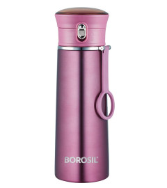 Borosil - Stainless Steel Hydra Travelease - Vacuum Insulated Flask Water Bottle Purple 420 ml