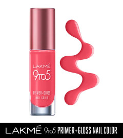 Lakmé 9 To 5 Primer + Gloss Nail Colour, Glossy Finish, Pinkflash, 6 ml (Pack of 4) Fs