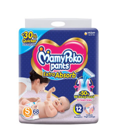 Mamy Poko Pants Extra Absorb Baby Diapers, Small (S), 68 Count, 4-8 kg