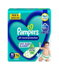 Pampers All round Protection Pants Style Baby Diapers, Medium (M) Size 76 Count