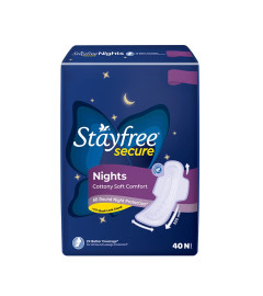 Stayfree Secure Nights | Cottony Soft Sanitary Pads for Women | Upto 100% leakage protection | Odour Control | Absorbs 2x Faster with Wider Back | 40 Pads ( Free Shipping )