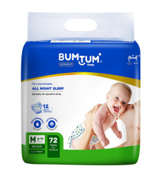 Bumtum Baby Diaper Pants, Medium Size, 72 Count, Double Layer Leakage Protection