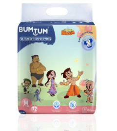 Bumtum Chota Bheem Medium Baby Diaper Pants, 72 Count, Leakage Protection