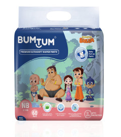 Bumtum Chota Bheem New Born Baby Diaper Pants, 60 Count, Leakage Protection