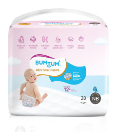 Bumtum Ultra Slim New Born Baby Diaper Pants,28 Count, For Sensitive Skin,12 Hrs