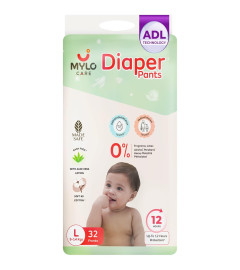 Mylo Care Baby Diaper Pants Large(L) Size 9-14 kgs with Aloe Vera Lotion 32 cont