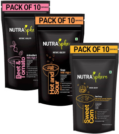 NutraSphere Diet Protein Soup Combo Packets. Beetroot Tomato, Hot n Sour, Sweet Corn Soups For Weight Management (Instant, No MSG, Preservative Free, Sugarfree, Gluten Free)- 10 Sachets Each (Free World Wide Shipping)
