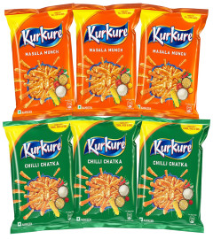 KurKure Masala Munch 3 Packs + Chilli Chataka 3 Packs/Total 6 Packs Snacks