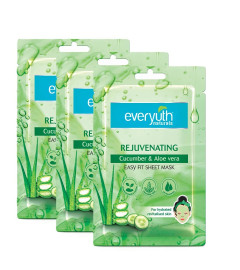 everyuth Naturals Rejuvenating Cucumber & Aloe Vera Sheet Mask 75gm Pack of 3 - free ship