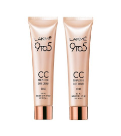Lakme 9 to 5 CC Cream Mini, 01 - Beige, Light Face Makeup with Natural Coverage, SPF 30 9gm x 2 pack
